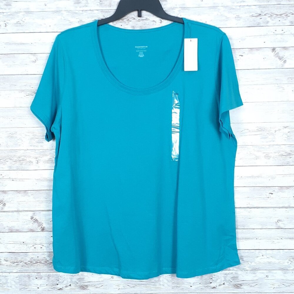 Charter Club Womens Pajama Pj Top XXXL Short Sleeve Tee Pagoda Blue 631